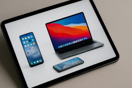 Celular HONOR mostrando integração com iPhone, iPad e Mac na tela